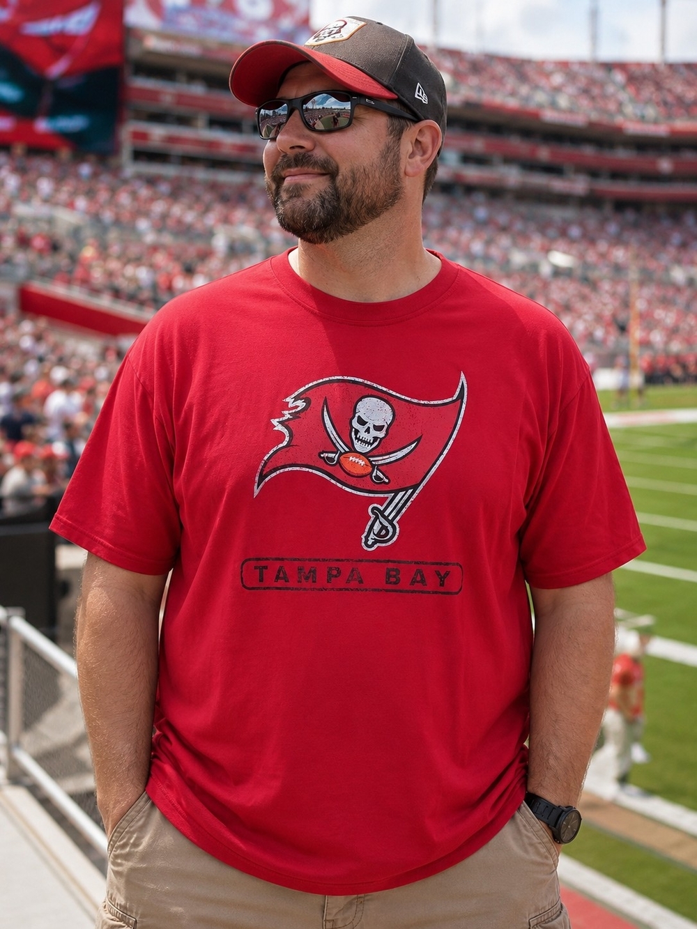 NFL Tampa Bay Buccaneers Red Graphic T-Shirt XL | Team Apparel | Distressed Logo